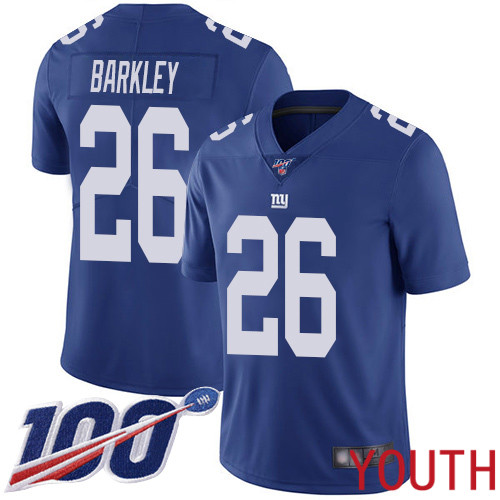 Youth New York Giants #26 Saquon Barkley Royal Blue Team Color Vapor Untouchable Limited Player 100th Season Football NFL Jersey